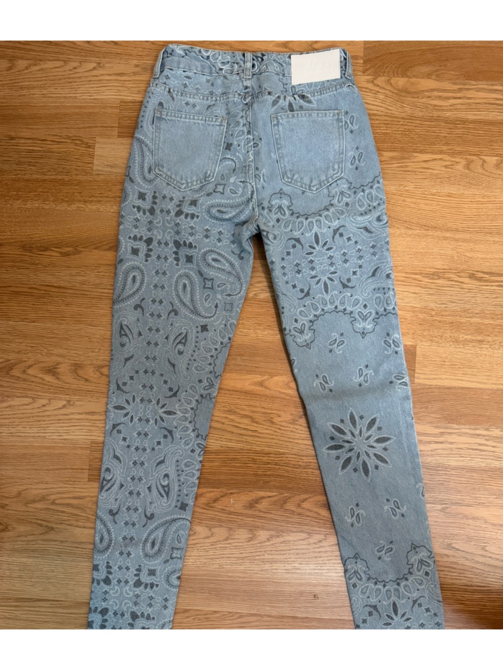 Paisley Print Light Blue Skinny Jeans - size 28 - Picture 3 of 4